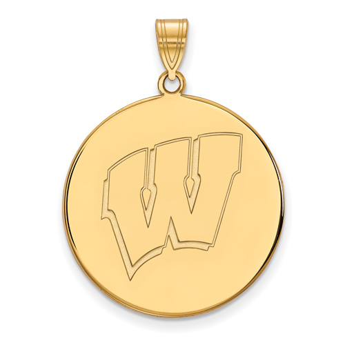10kt Yellow Gold 1in University of Wisconsin W Round Pendant