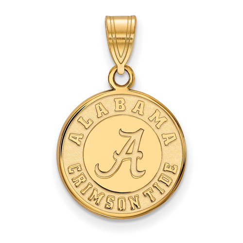 14k Yellow Gold 5/8in Round University of Alabama Crimson Tide Pendant