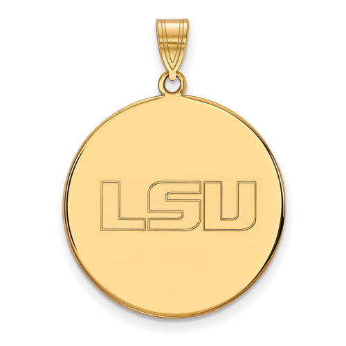 14kt Yellow Gold 1in Louisiana State University LSU Round Pendant