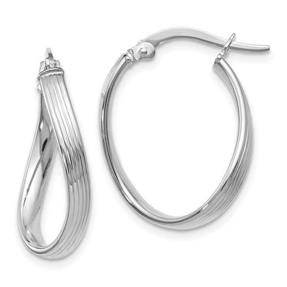 14kt White Gold 3/4in Italian Twisted Hoop Earrings with Grooves