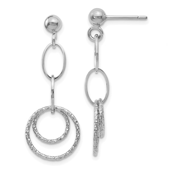 14kt White Gold Oval and Round Drop Dangle Post Earrings