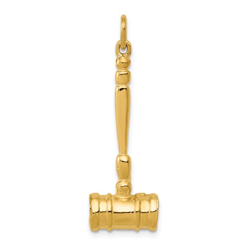 14k Yellow Gavel Pendant 1in