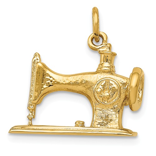 14k Yellow Gold 3-D Antique Sewing Machine Pendant