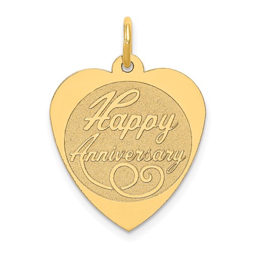 14kt Yellow Gold 3/4in Heart Shaped Happy Anniversary Charm