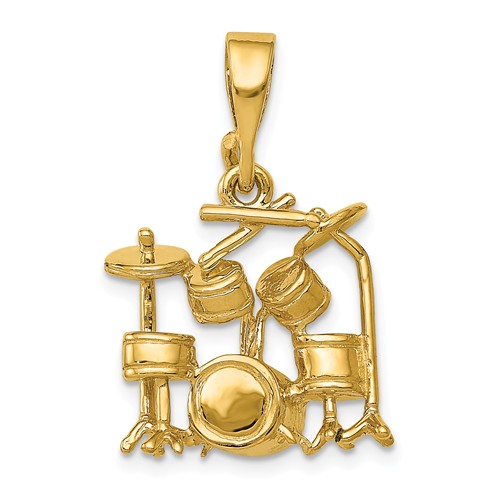 14k Yellow Gold Drum Set Pendant 5/8in 