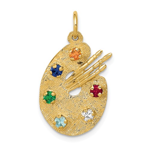 14k Yellow Gold CZ Stones Artist Palette Pendant 3/4in