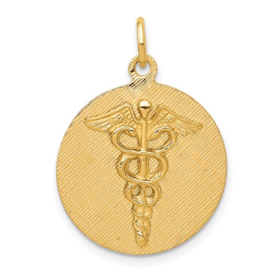 14kt Yellow Gold 3/4in Round Caduceus Charm