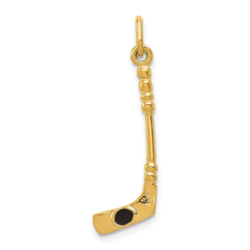 14k Yellow Gold Hockey Stick Pendant with Black Enamel