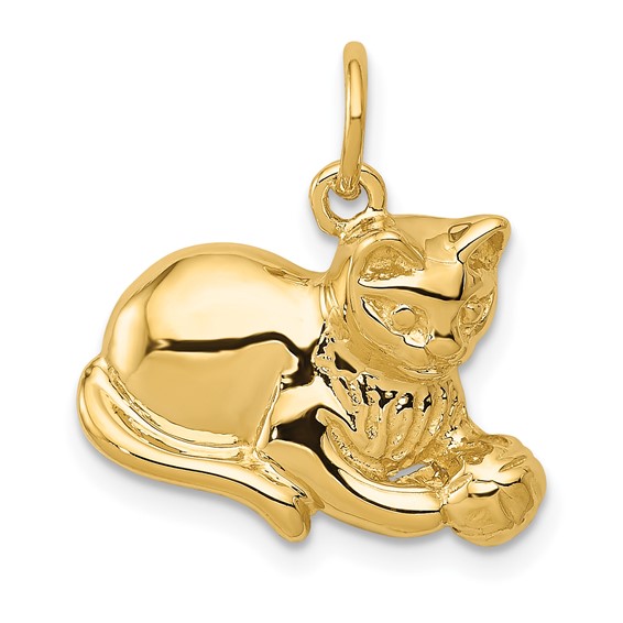 14kt Yellow Gold 1/2in Cat and Ball Pendant