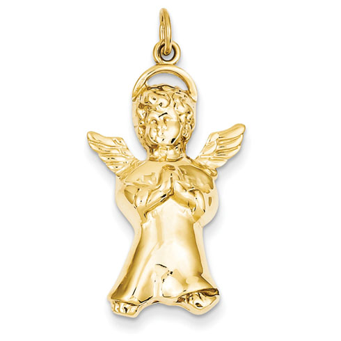 14k Yellow Gold 1 1/8in Polished Angel Pendant