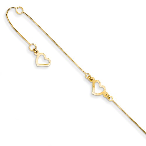 14k Yellow Gold Fancy Heart Anklet 9in