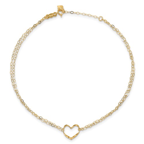 14kt Yellow Gold 9in Double Strand Anklet with Heart