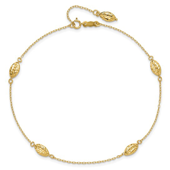 14k Yellow Gold 9in Anklet with Rice Bead Charms