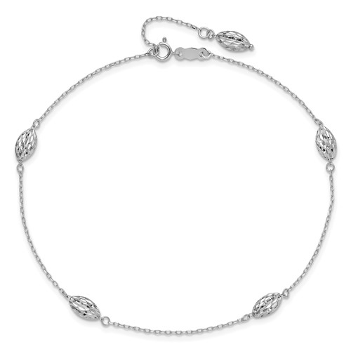 14kt White Gold 9in Anklet with Rice Bead Charms