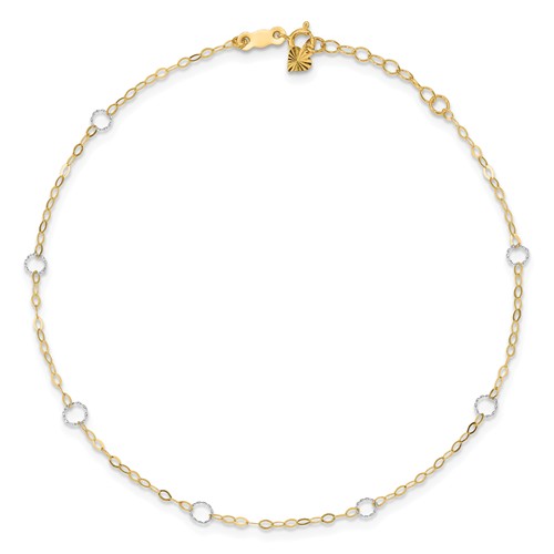 14kt Two-tone Gold 9in Circle and Oval Link Anklet