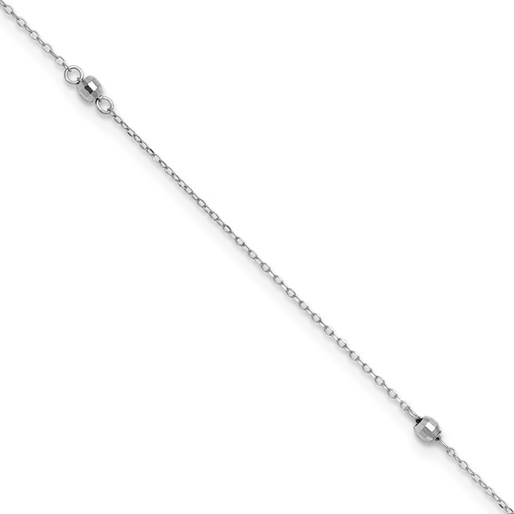 14kt White Gold 9in Mirror Beaded Anklet