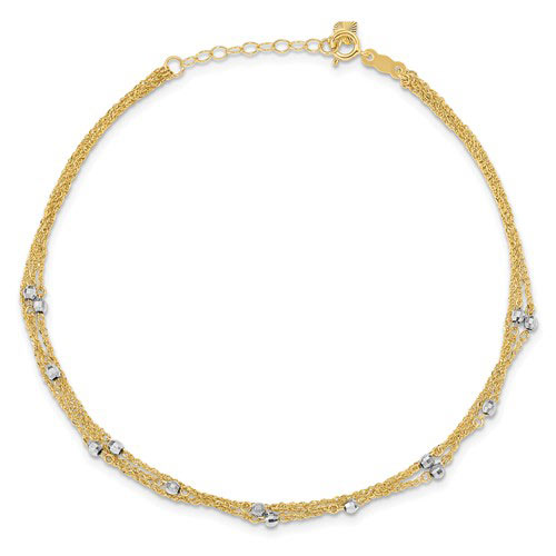 14kt Two-tone Gold 9in Triple Strand Anklet