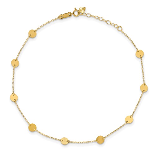 14kt Yellow Gold Polished Disc Adjustable Anklet