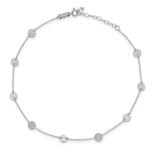 14k White Gold Polished Nine Disc Station Adjustable Anklet