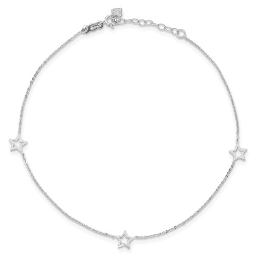 14kt White Gold 9in Anklet with Cut out Stars