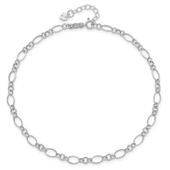 14k White Gold Fancy Oval Hoop Link Anklet