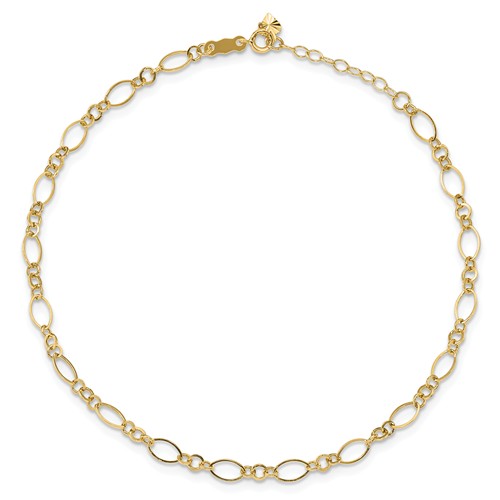 14kt Yellow Gold 10in Fancy Oval Hoop Link Anklet