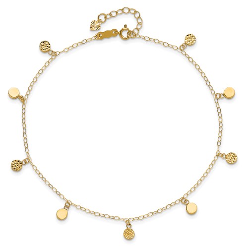 14k Yellow Gold Diamond-cut and Polished Discs Station Anklet