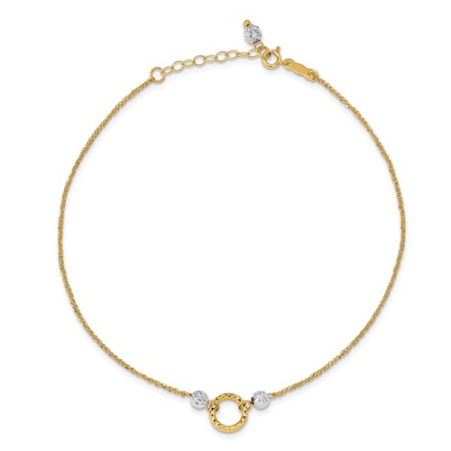 14k Two-tone Gold 10in Circle and Bead Rope Anklet