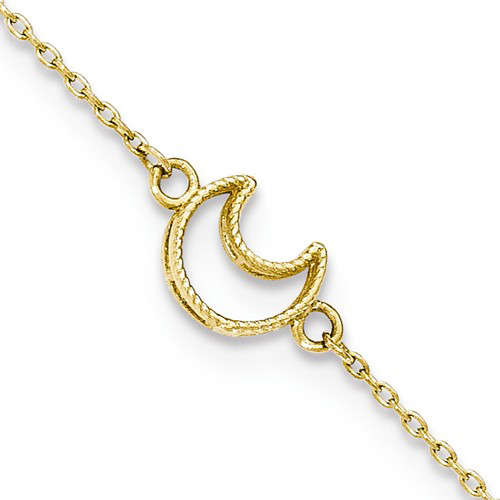 14kt Yellow Gold 10in Textured Moon Charm Anklet