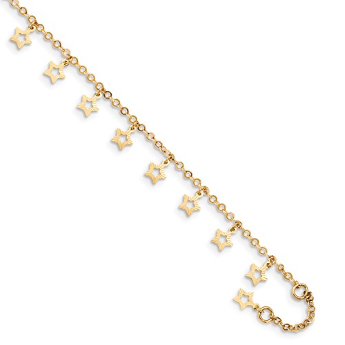 14k Yellow Gold Stars Anklet 10in