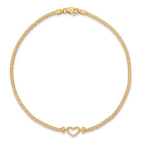 14kt Yellow Gold 9in Anklet with Open Heart Charm