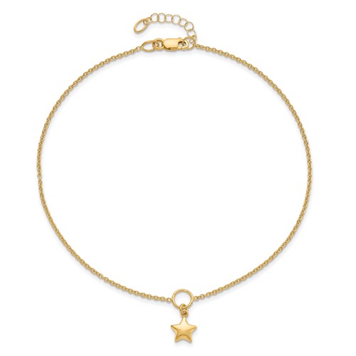14k Yellow Gold Dangling Star Anklet 10in