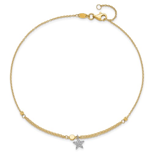 14k Two-tone Gold CZ Star Anklet 10in
