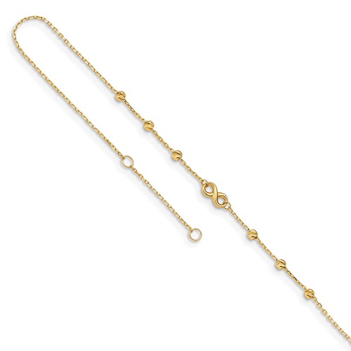 14k Yellow Gold Infinity Symbol Anklet with Bead Accents 10in
