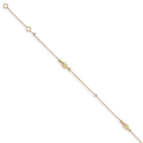14k Two-tone Gold Anklet with Cut-out Oval Charms 10in