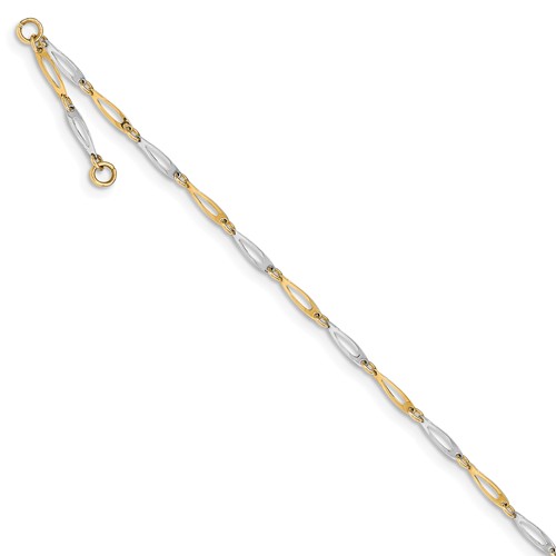 14k Two-tone Gold Anklet with Long Tapered Open Links 10in