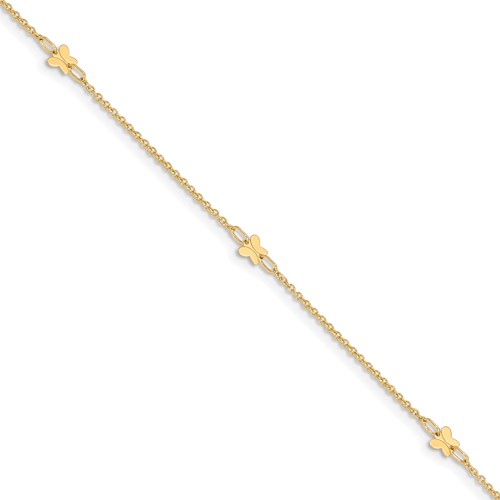 14k Yellow Gold Butterflies Anklet 10in