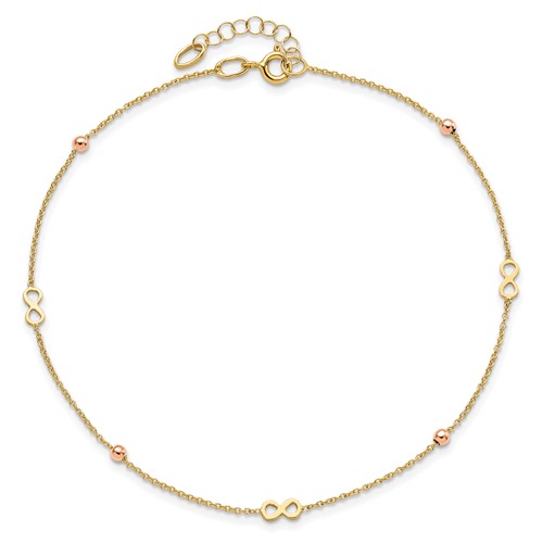 14k Two-tone Gold Italian Infinity Symbol and Bead Anklet 9in