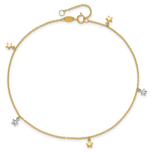 14k Twotone Gold Stars Anklet 9in ANK3179 Joy Jewelers