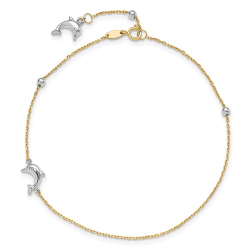 14k Two-tone Gold Dolphin Anklet ANK320-9 | Joy Jewelers