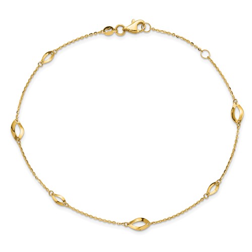 14k Yellow Gold Six Station Oval Link Anklet 9in