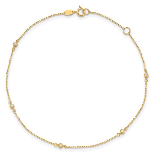 14k Yellow Gold Cubic Zirconia Five Station Anklet