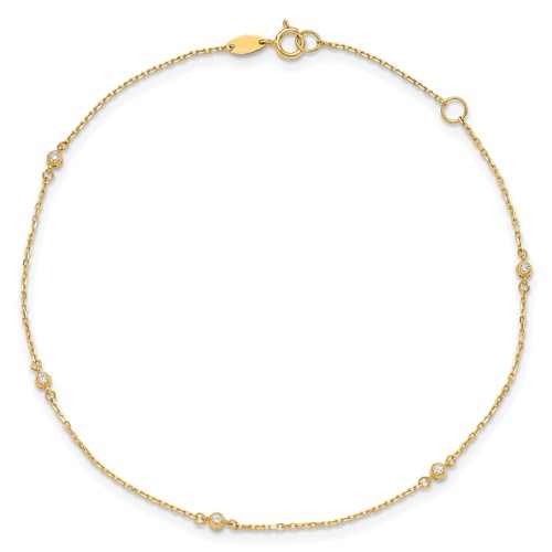 14k Yellow Gold Cubic Zirconia Five Station Anklet