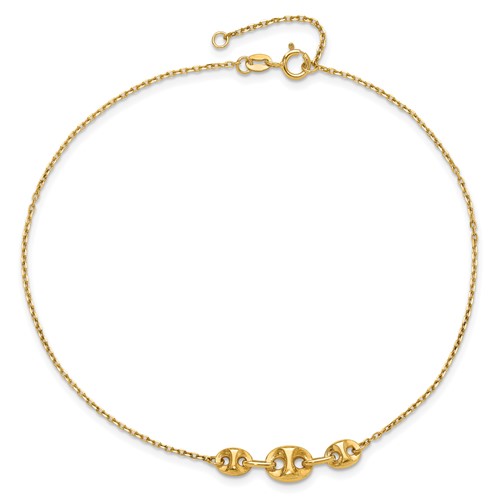 14k Yellow Gold Anklet With Three Mariner Links