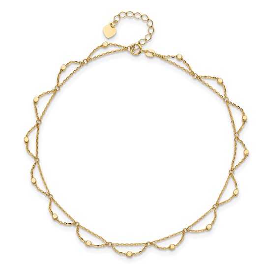 14k Yellow Gold Draped Bead 15 Station Anklet