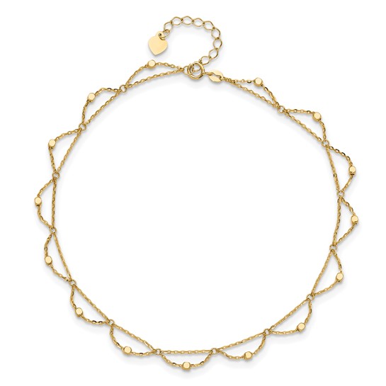 14k Yellow Gold Draped Bead 15 Station Anklet