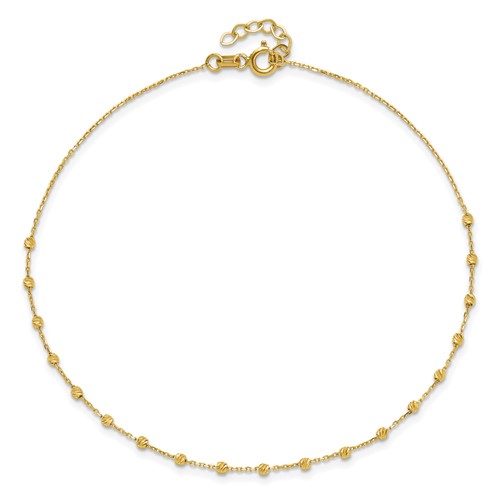 14k Yellow Gold Diamond-cut Bead Station Anklet