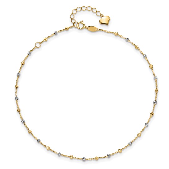 14k Two-tone Gold Diamond-cut Beads Anklet