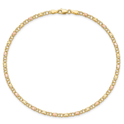 14k Yellow Gold and Pink Rhodium Love and Kisses Bracelet 8in