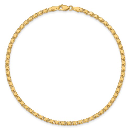 14k Yellow Gold Heart Link Anklet 10in